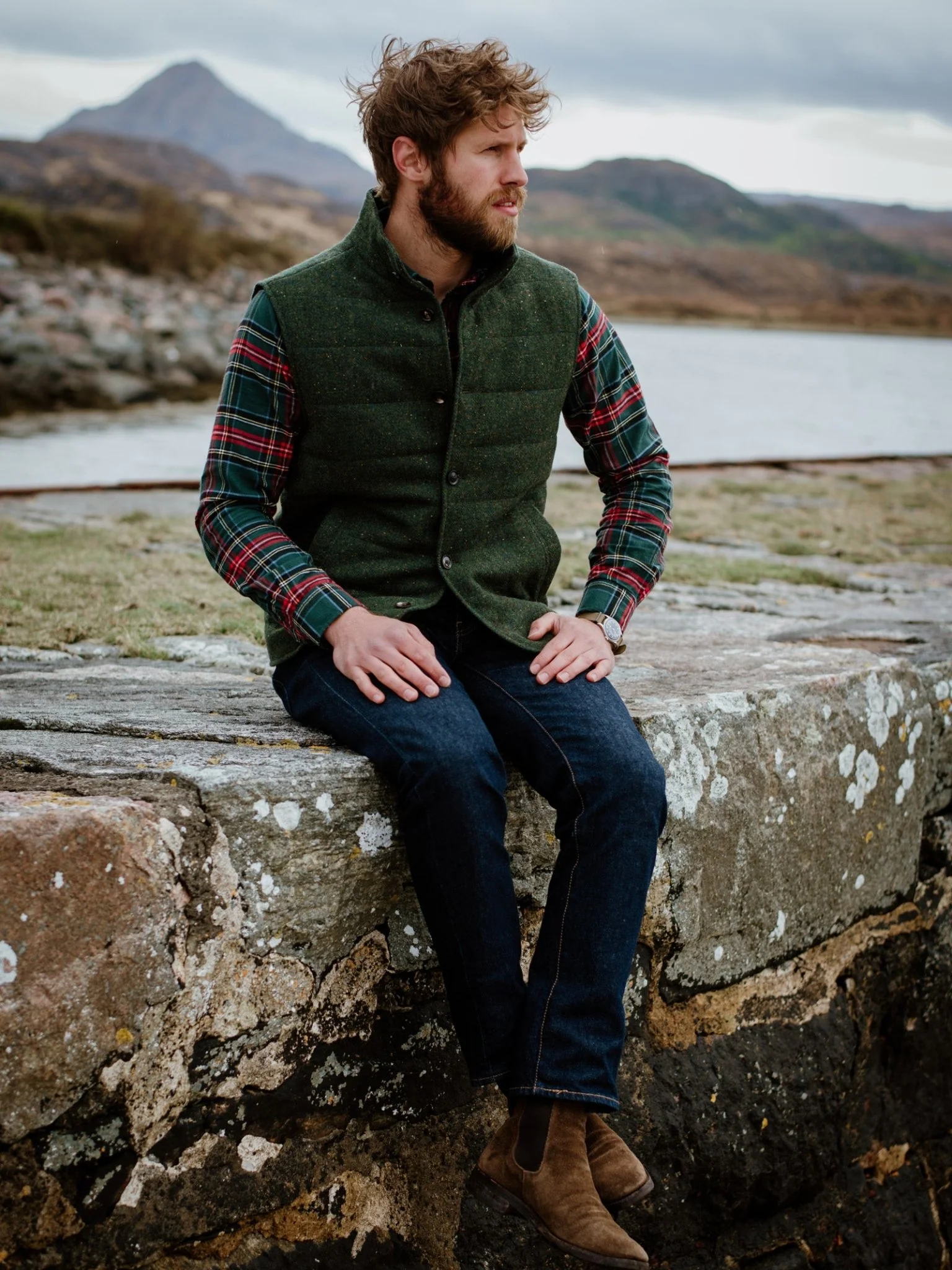 Auld Stock Donegal Quilted Tweed Buttoned Gilet