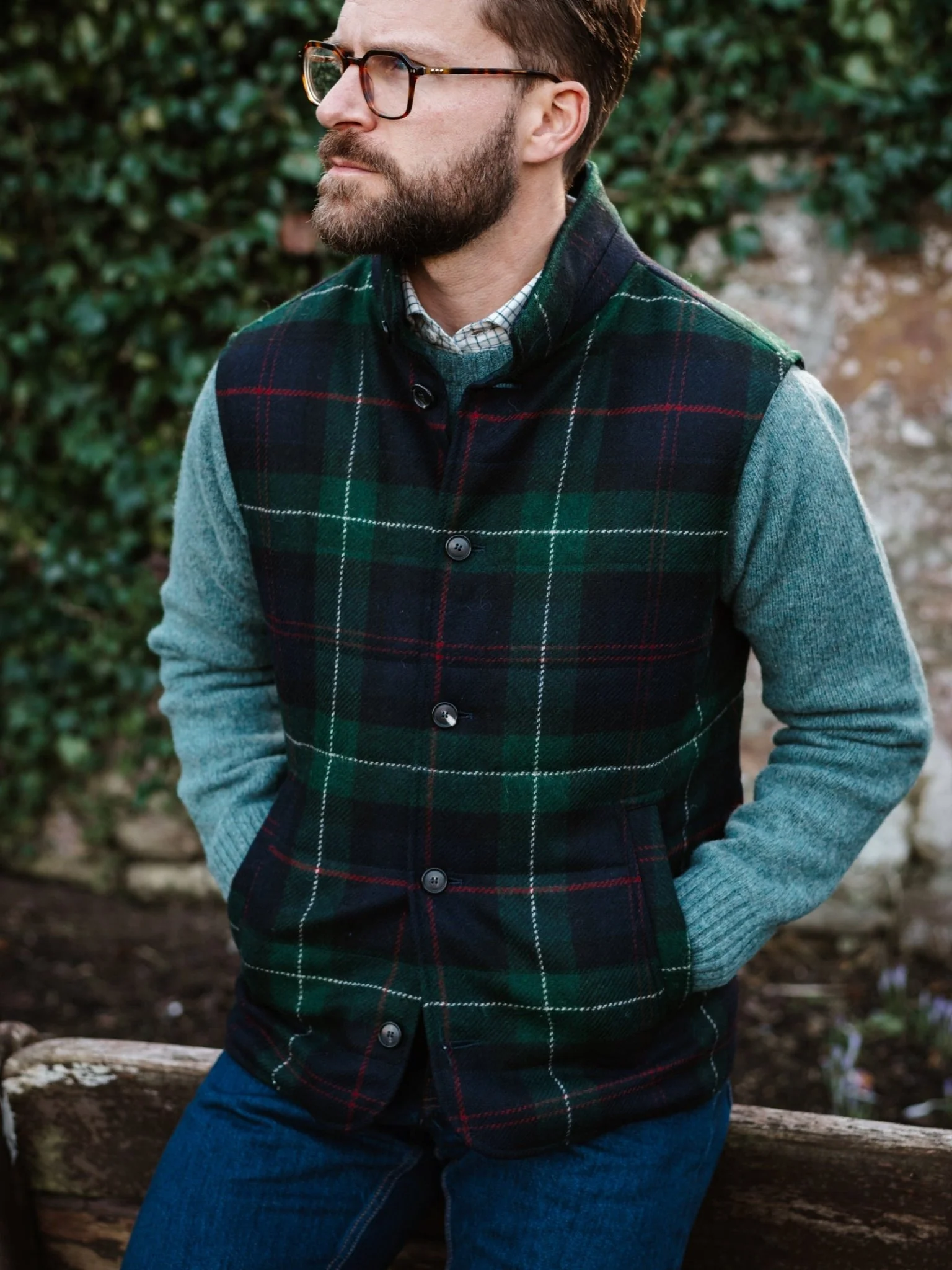 Auld Stock Quilted Tweed Buttoned Gilet
