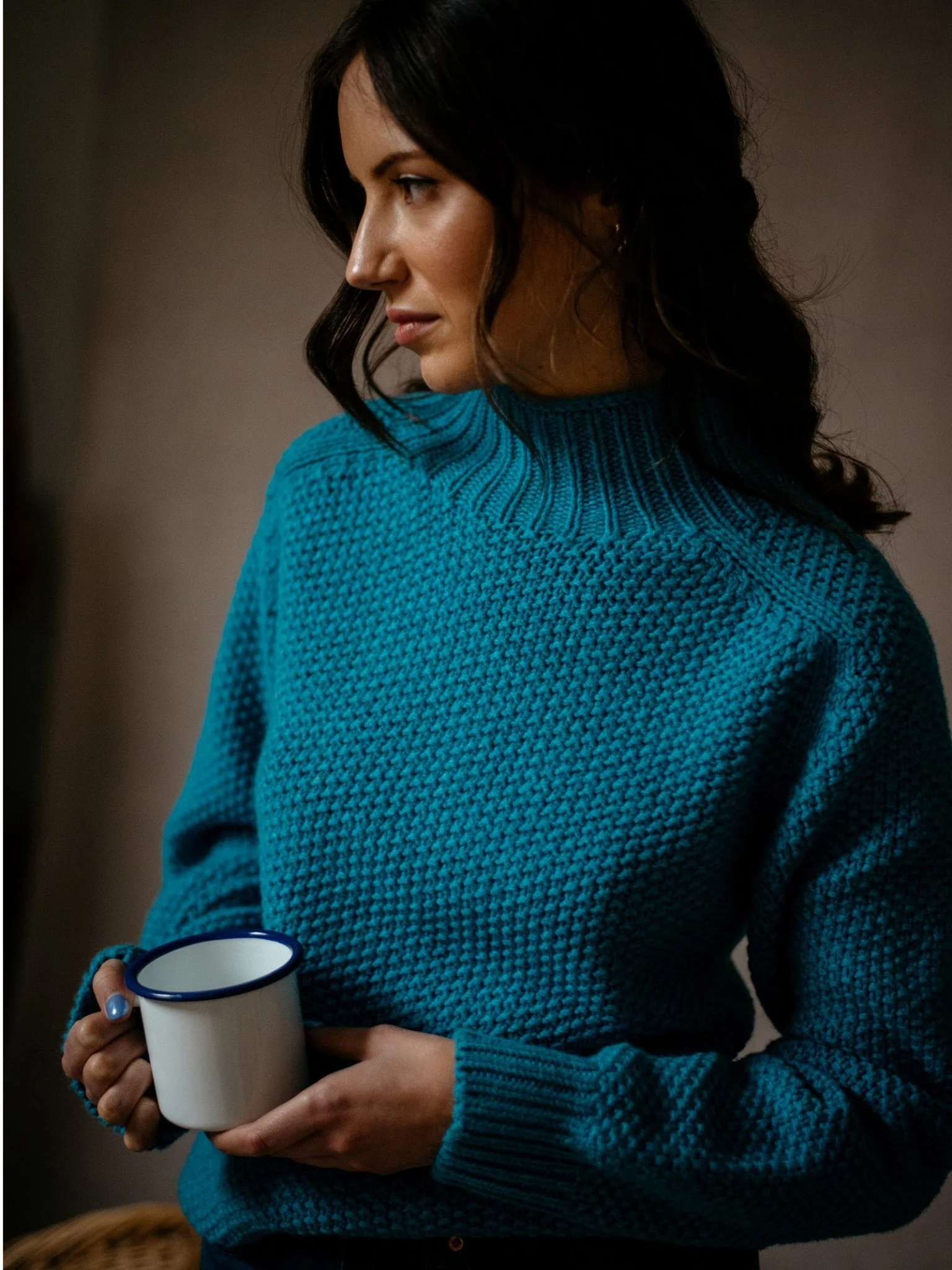 Auld Stock Chunky Moss Stitch Polo Jumper - Image 2