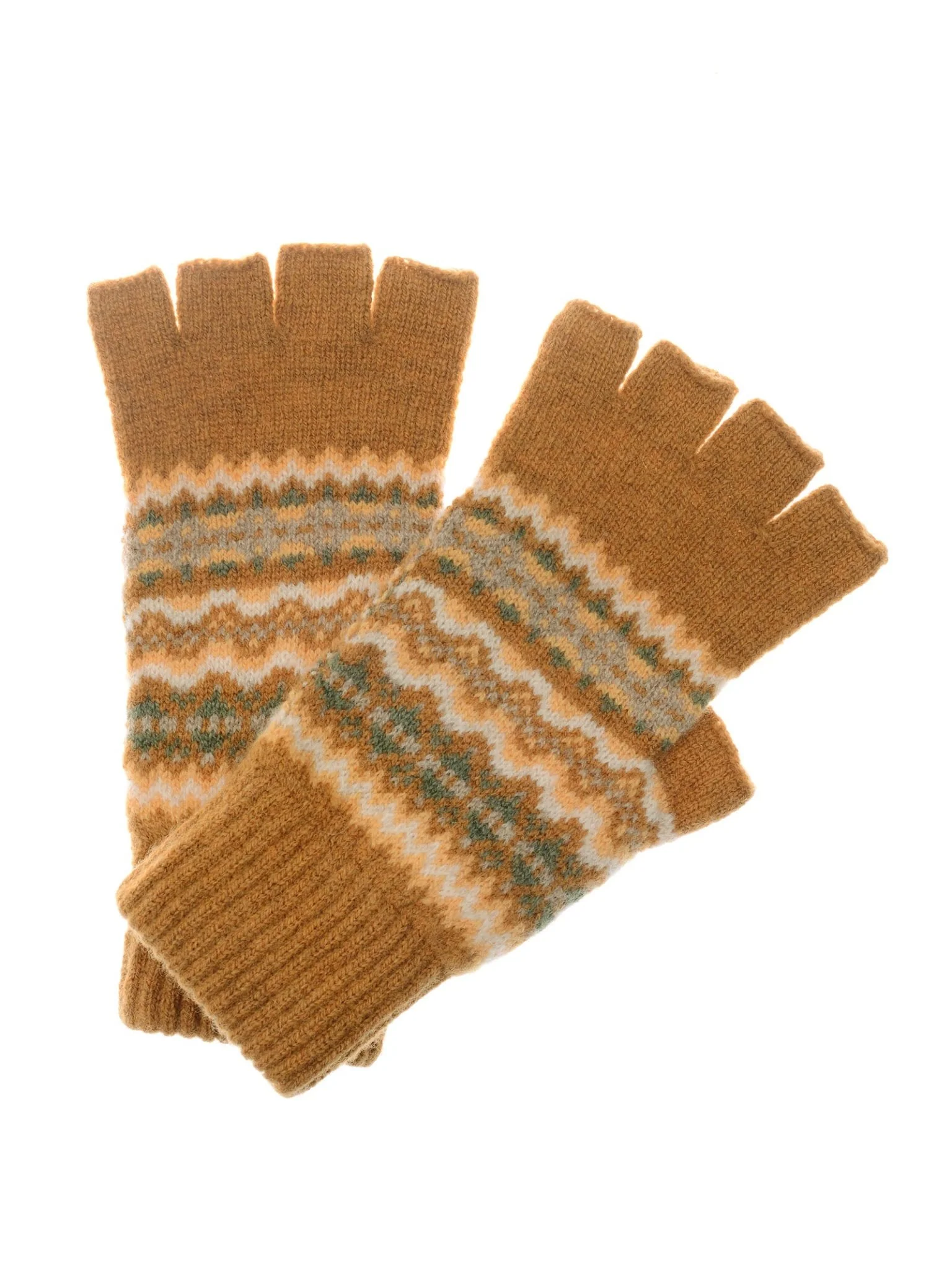 Lambswool Fairisle Half Finger Gloves - Image 4