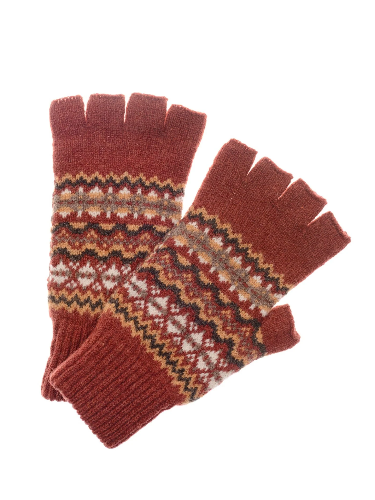 Lambswool Fairisle Half Finger Gloves - Image 5