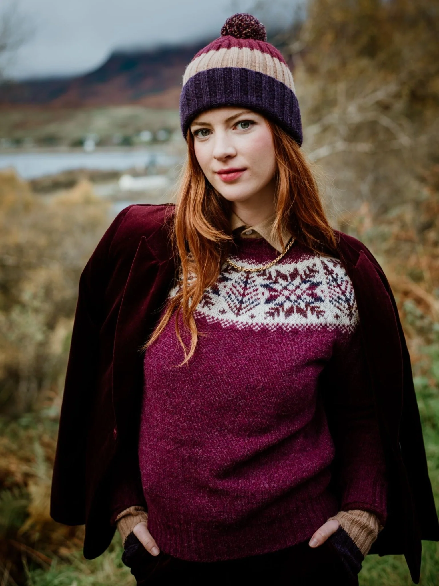 Auld Stock Lambswool Stripe Hat with Pom-Pom - Image 2