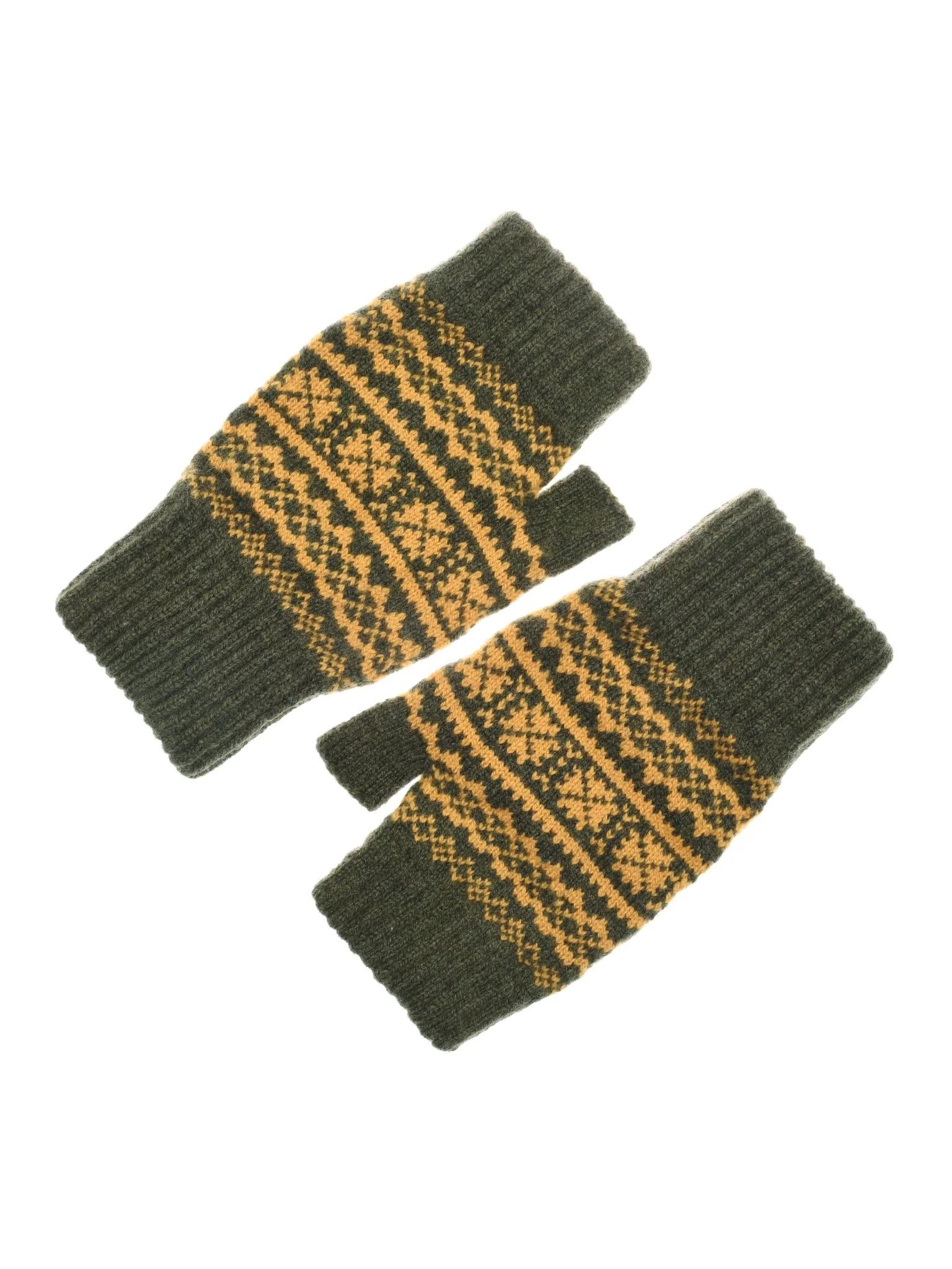 Two-Colour Fairisle Half Finger Gloves - Image 3