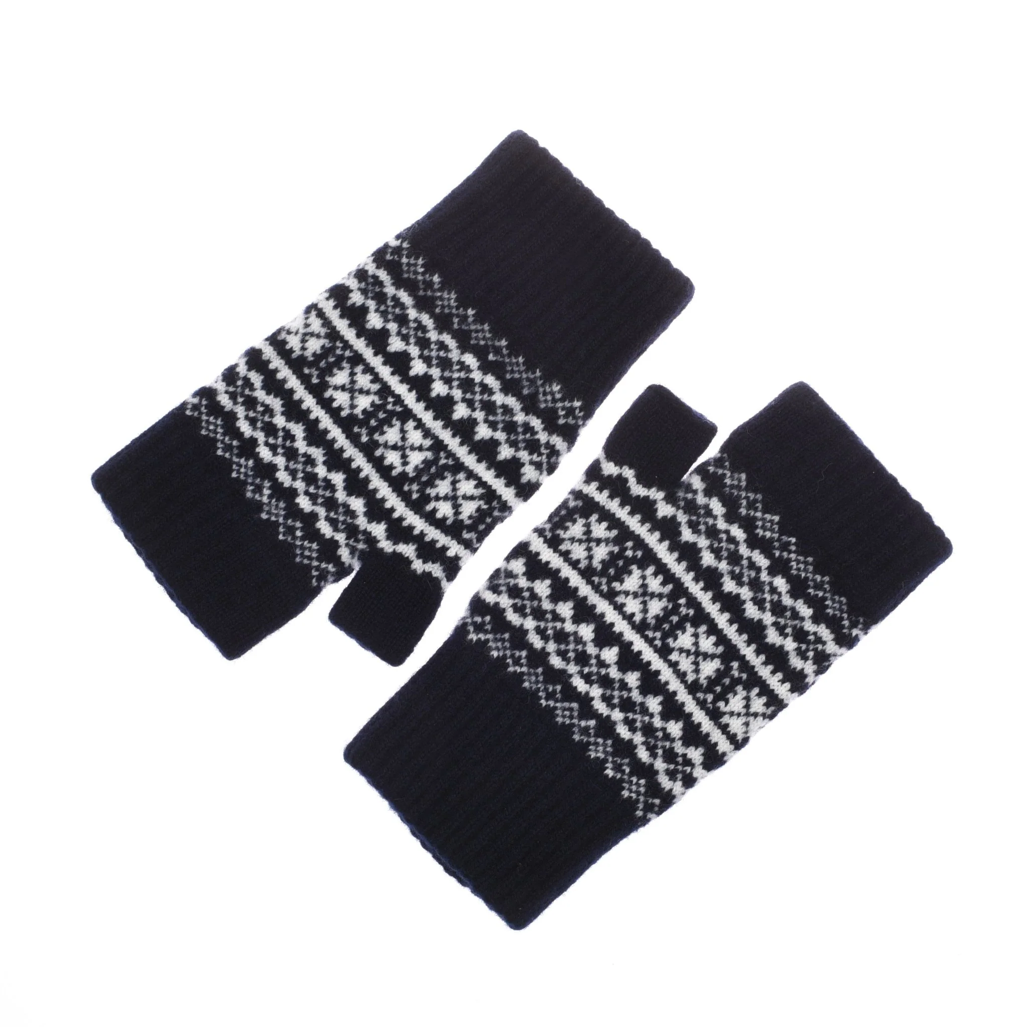 Two-Colour Fairisle Half Finger Gloves - Image 4